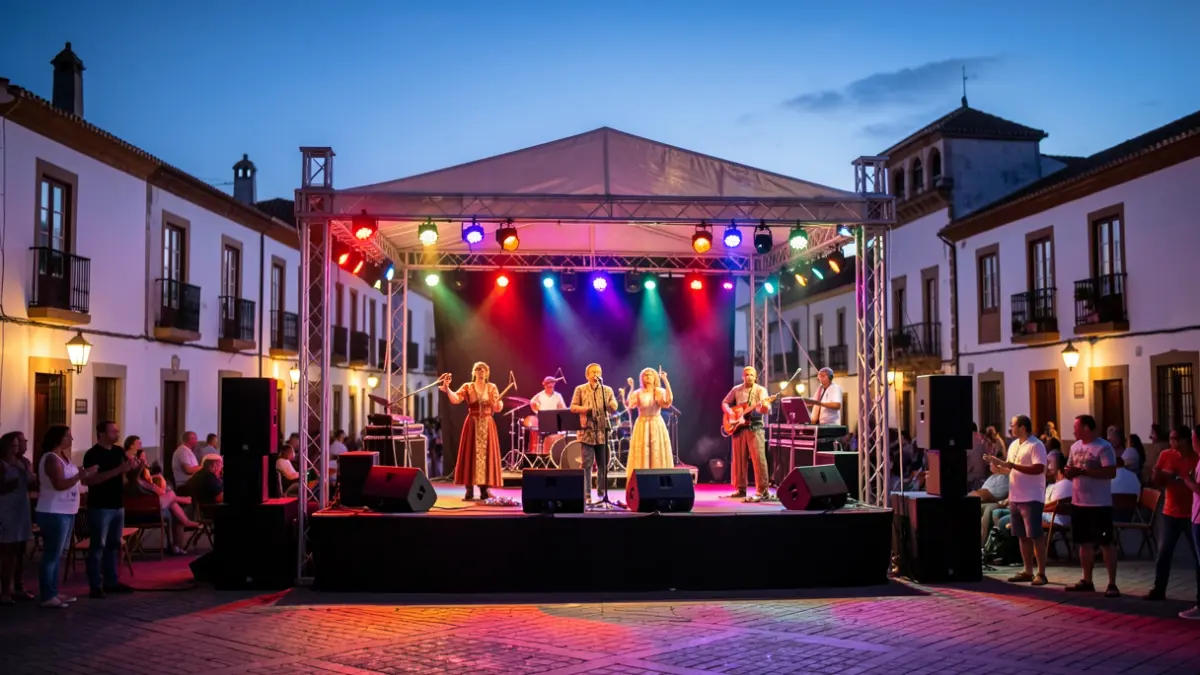 Generic image of an outdoor stage in a Canarian town square at dusk.