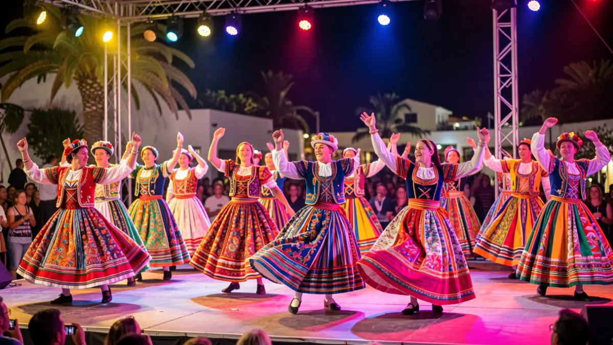 Image of Canarian folk dancers performing in Yaiza during the 'Raíces que nos unen' festival.