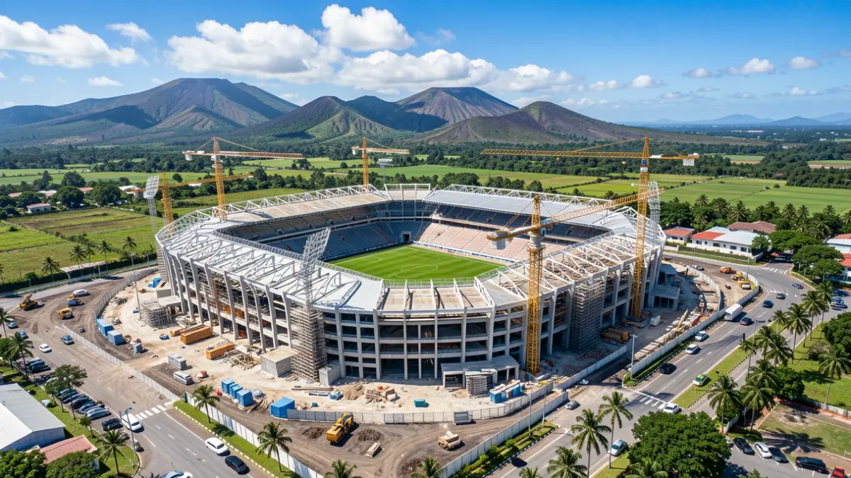 Aerial view of the Gran Canaria Stadium under construction.