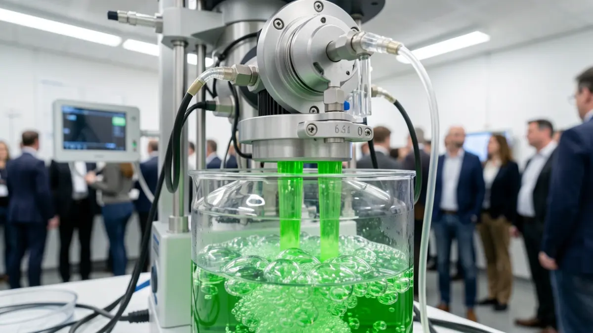 Image of a device generating green hydrogen in a laboratory.