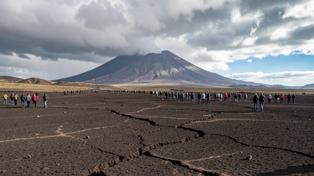 Volcanic landscape of Tenerife with Teide and signs of seismic activity.