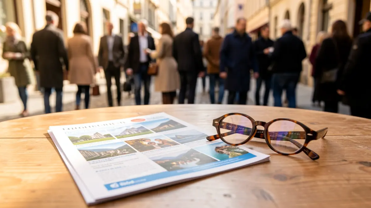 Imagen genérica de folletos de viaje y gafas de lectura sobre una mesa.