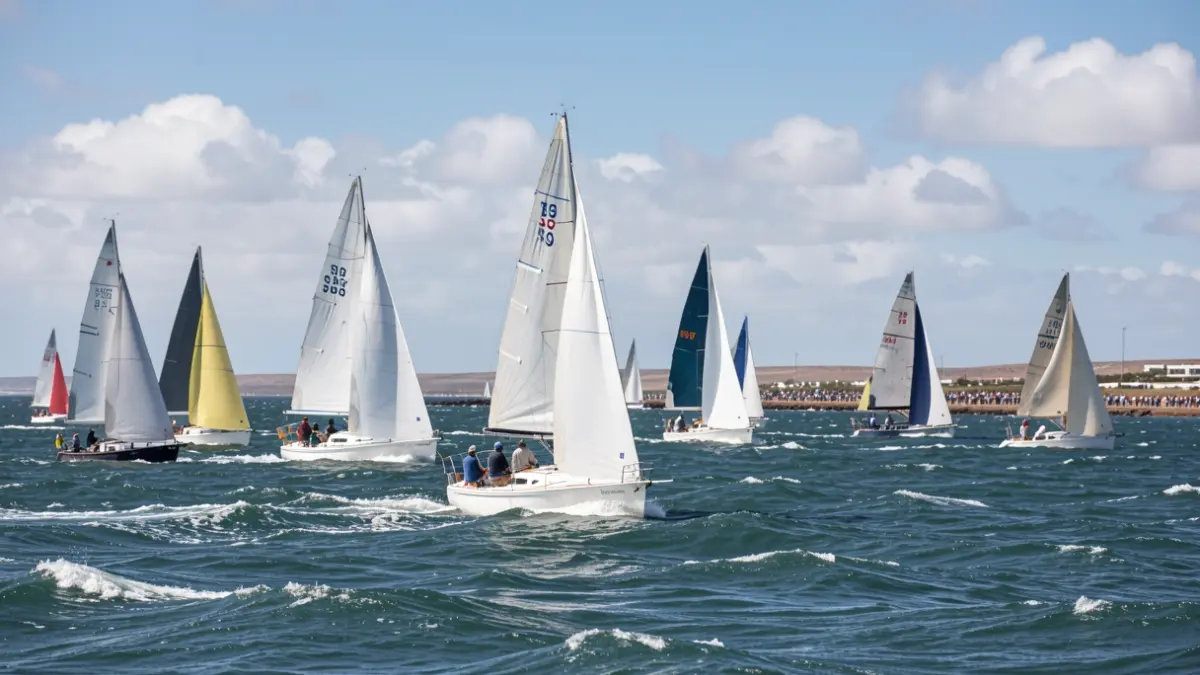 Cruising regatta in Arrecife, Lanzarote, with several boats competing in windy conditions.