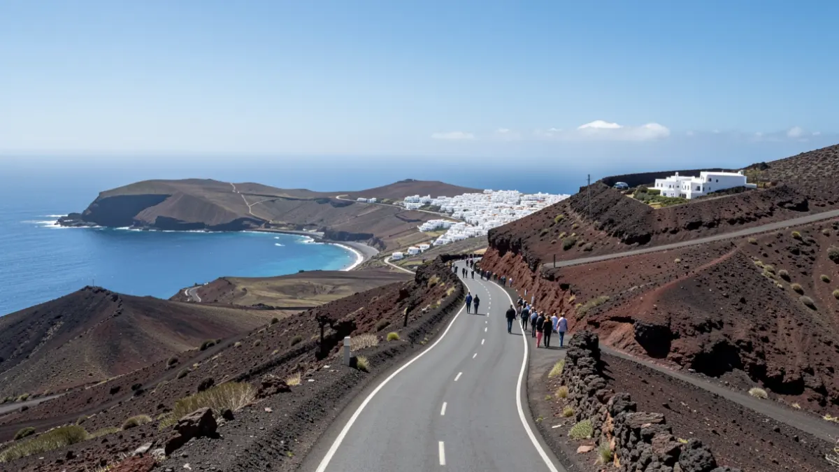 Paisaje genérico de Fuerteventura con arquitectura tradicional y costa.
