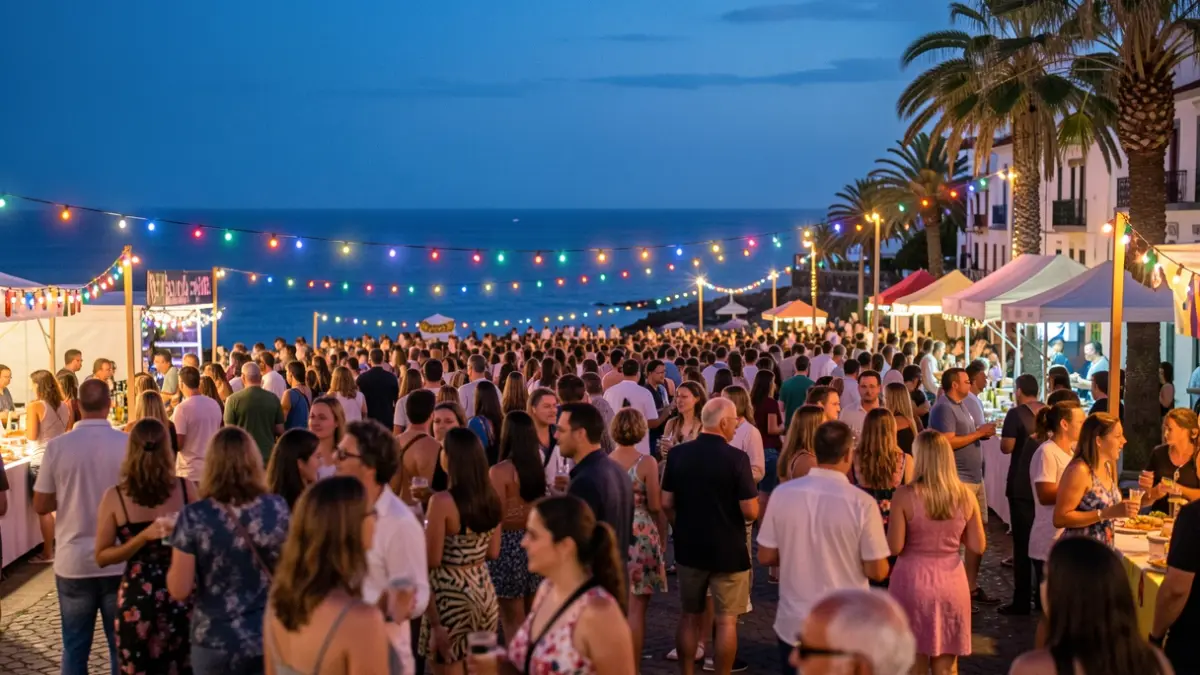 Generic image of a night festival in Puerto de la Cruz with lights and a festive atmosphere.