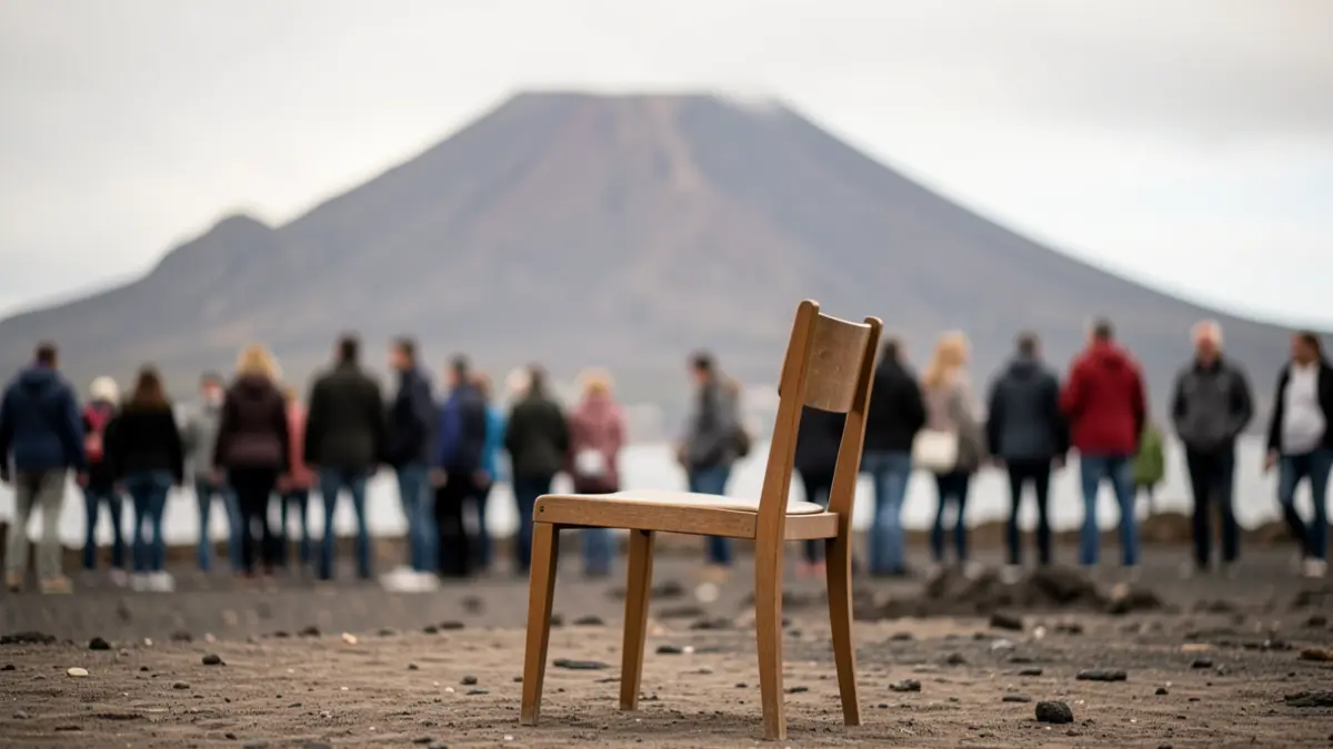 Generic image of an empty chair in a symbolic Canary Islands landscape representing unemployment.