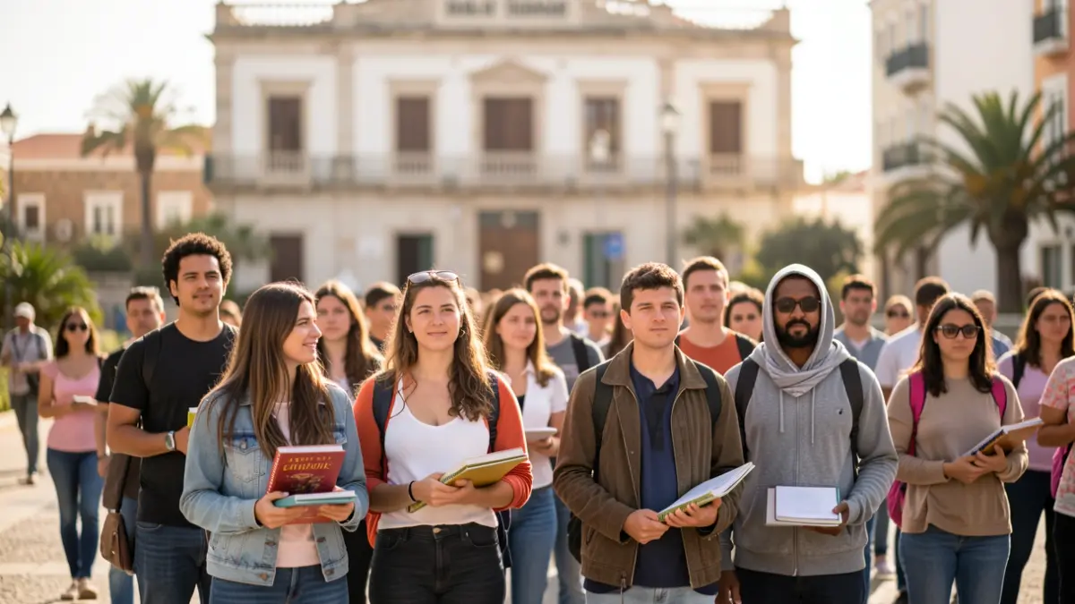 Imagen genérica de estudiantes frente a un ayuntamiento en Canarias.