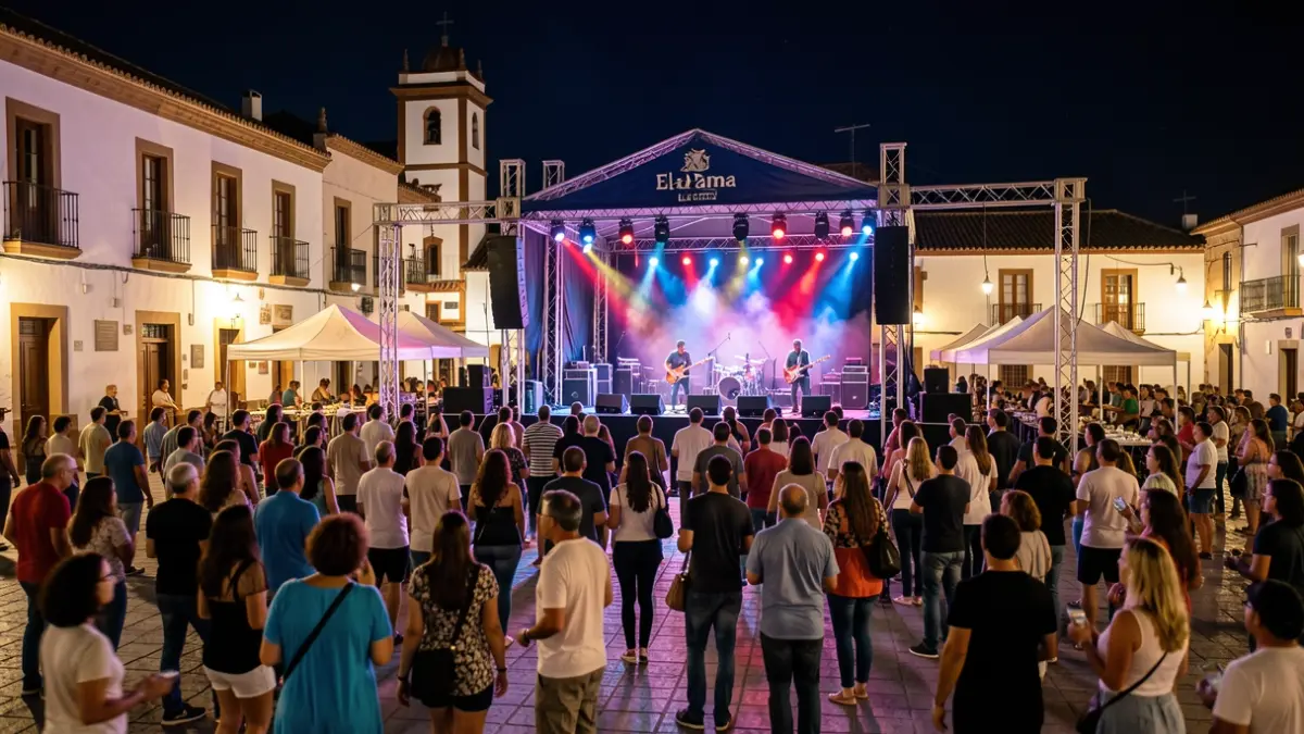 Generic image of a rock and blues music festival in El Paso, La Palma, with a stage, lights, and audience.