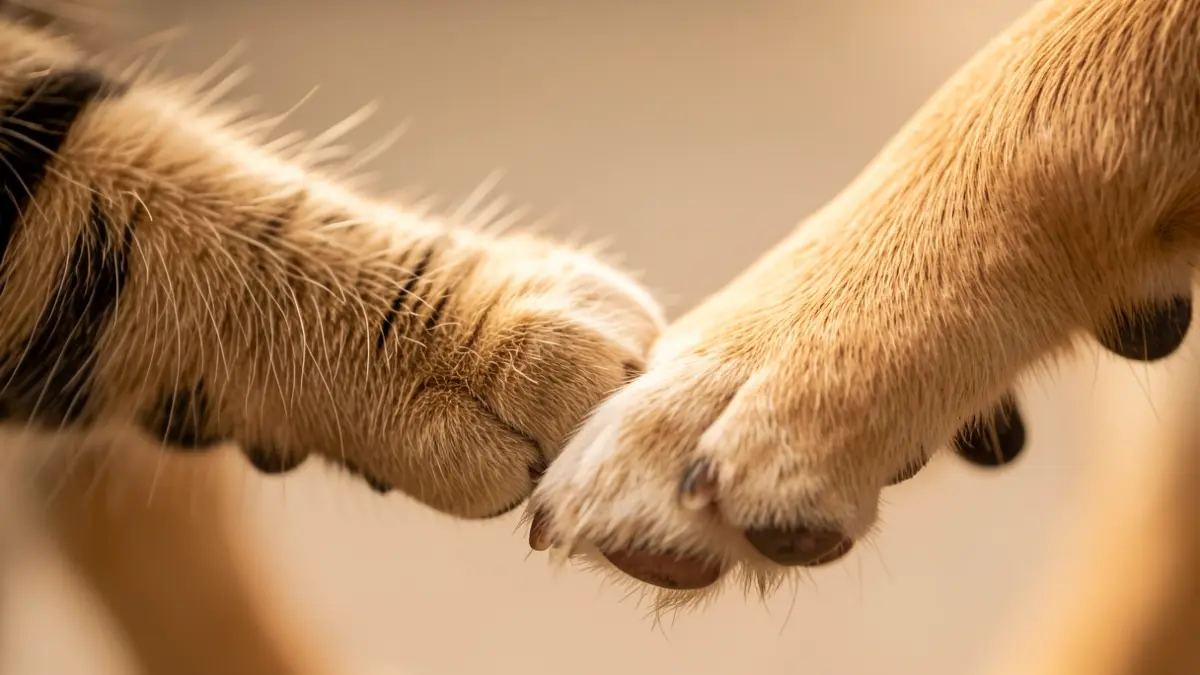 Imagen genérica de patas de gato y perro juntas.