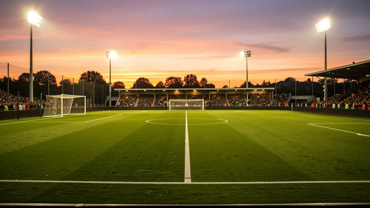 Imagen genérica de un campo de fútbol al atardecer.