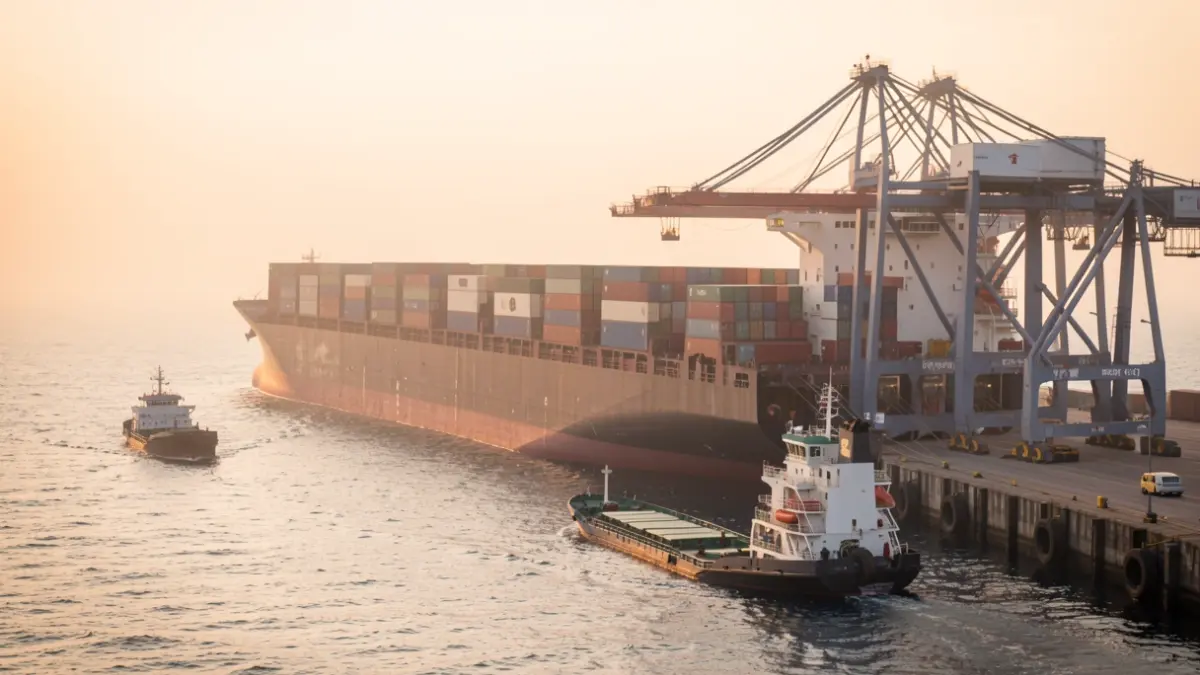 Generic image of a port with cargo ships and cranes.