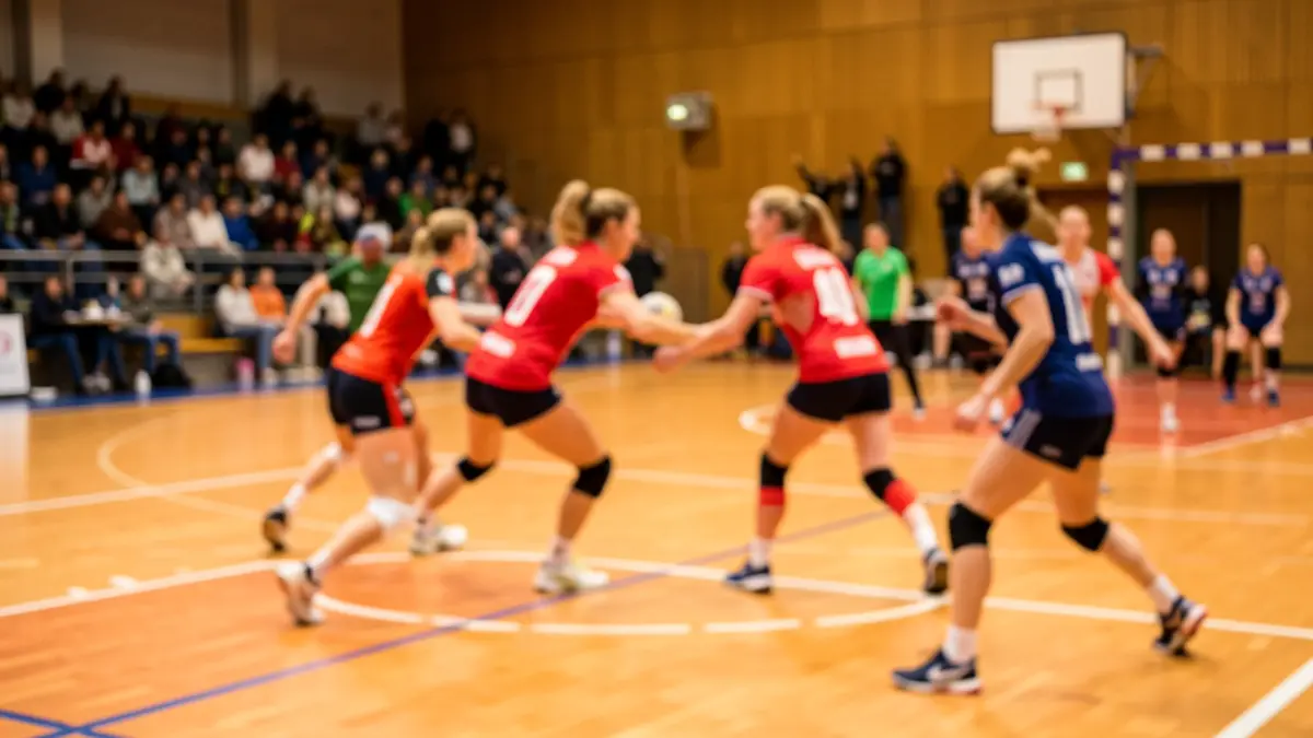 Imagen genérica de un equipo de balonmano femenino entrenando en una cancha.