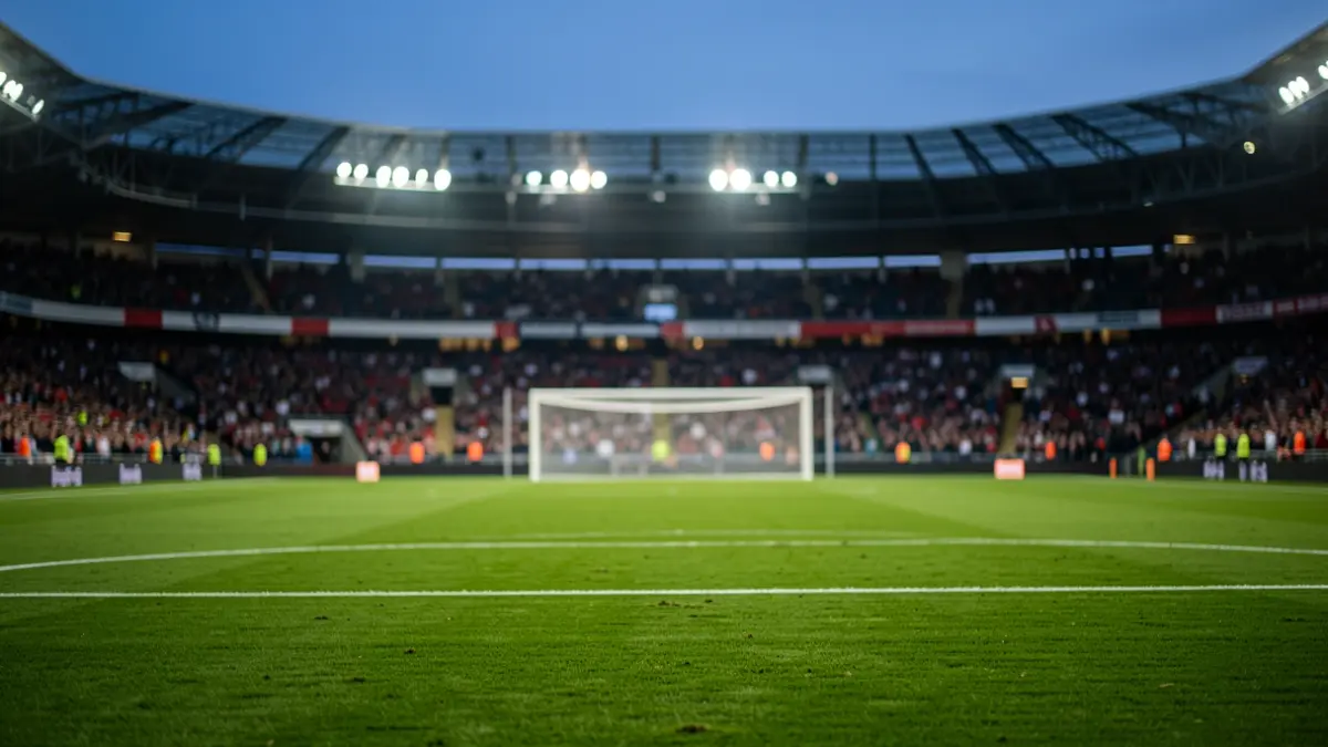 Imagen genérica de un estadio de fútbol vacío al atardecer.