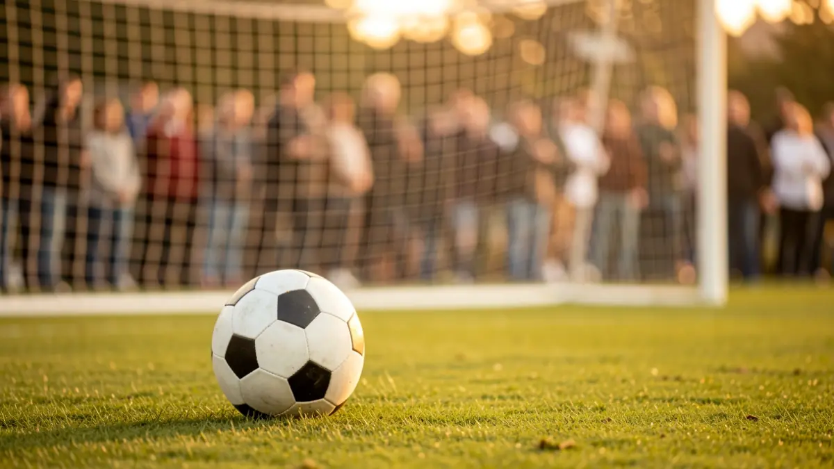 Imagen genérica de un balón de fútbol sobre césped con la portería desenfocada.