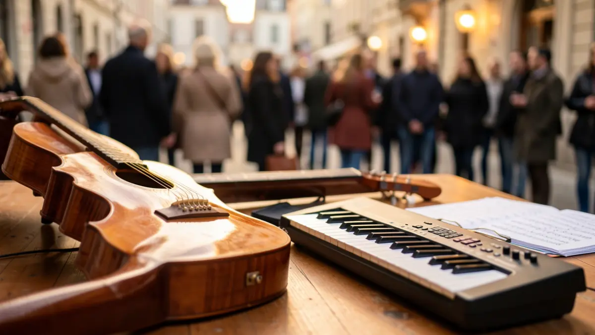 Imagen genérica de instrumentos musicales y partituras.