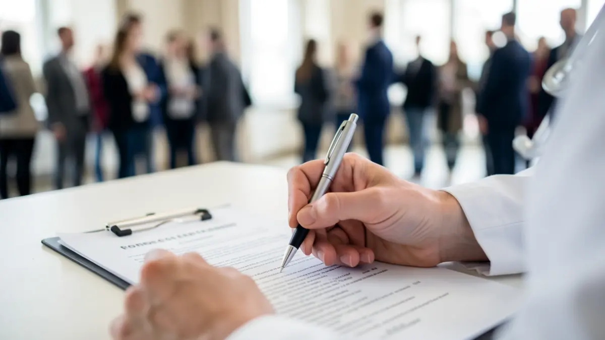 Generic image of medical hands working with documents.