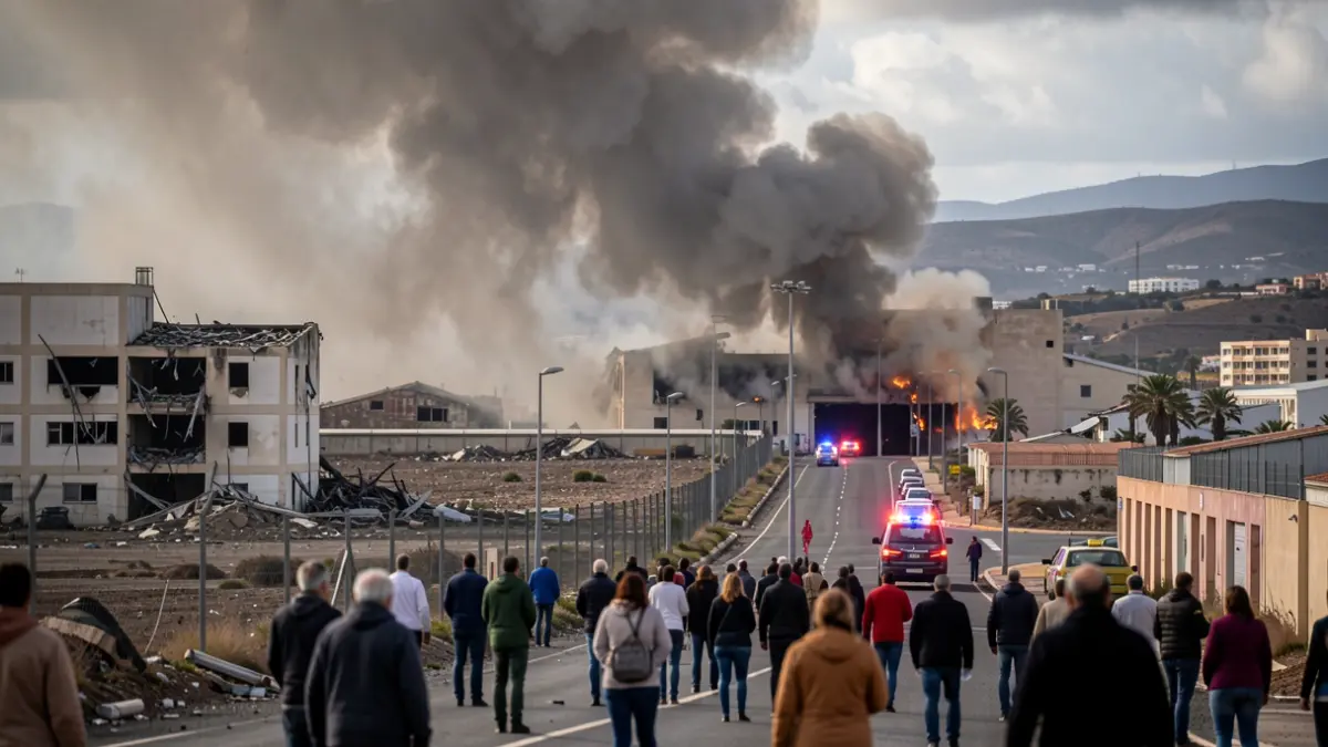 Image of the explosion in the Salinetas industrial park, Telde.