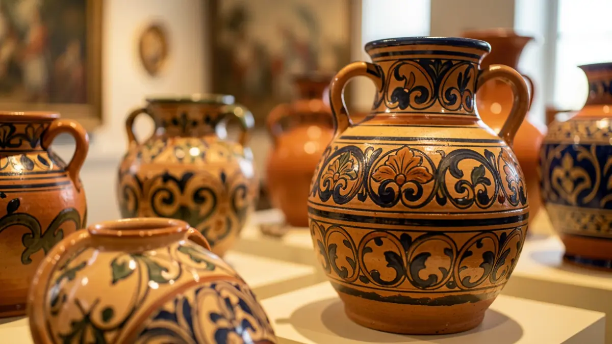 Piezas de loza tradicional canaria expuestas en un museo.