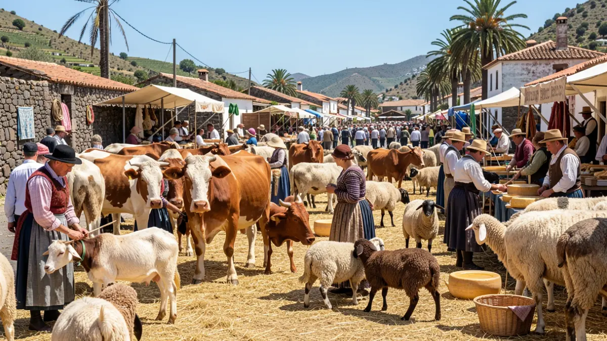 Image of the Feria de Ganado del Pino at Finca de Osorio, featuring animals and traditional activities.