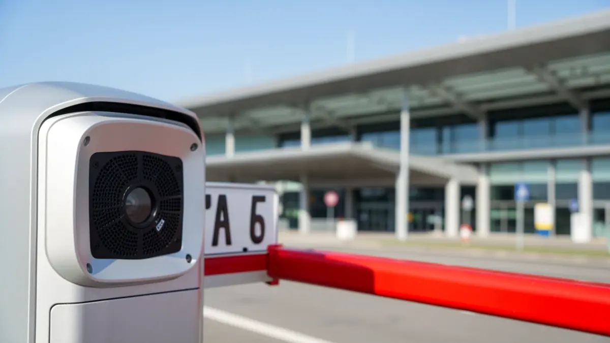 Image of a license plate reader and an access barrier at Gran Canaria Airport.