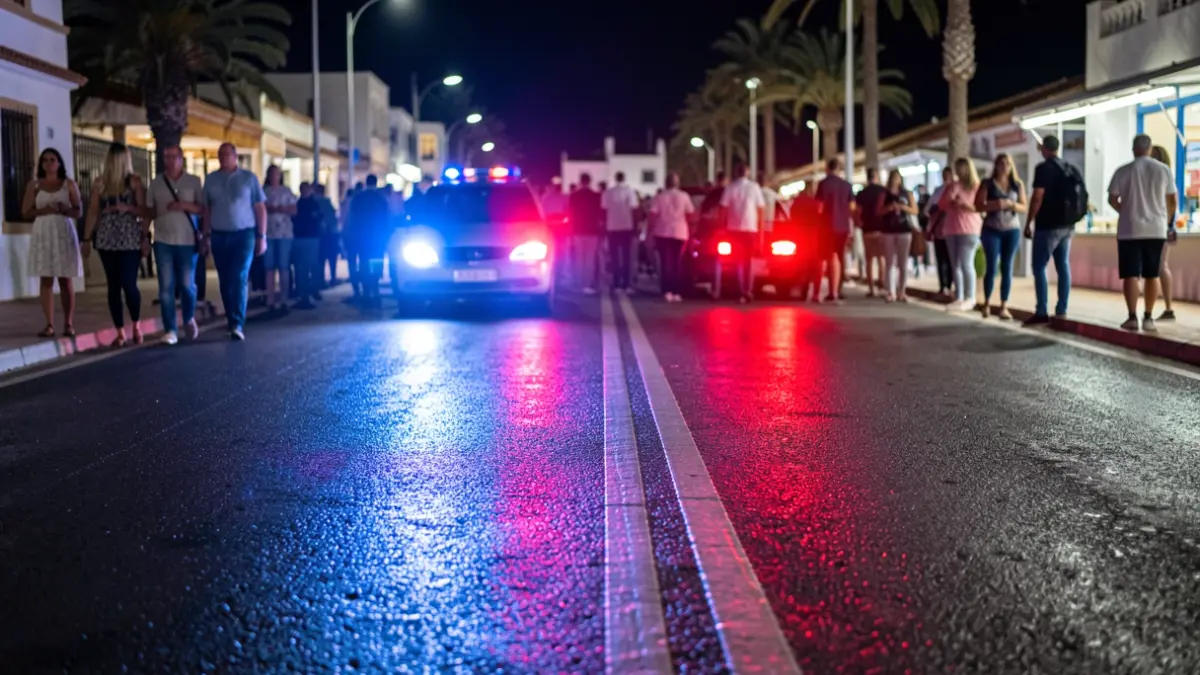 Imagen genérica de luces de emergencia policiales reflejándose en el asfalto mojado.