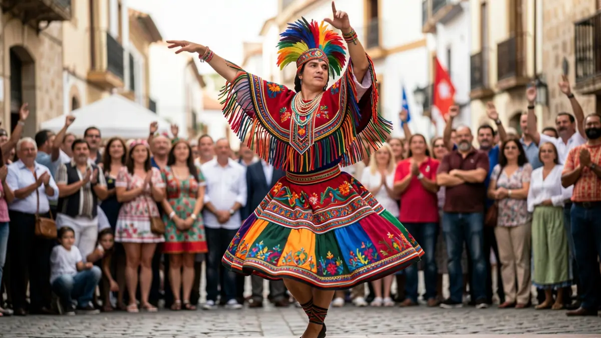 Photograph of a dancer from Puerto Rico's Gíbaro group in motion during the Ingenio International Folklore Festival.