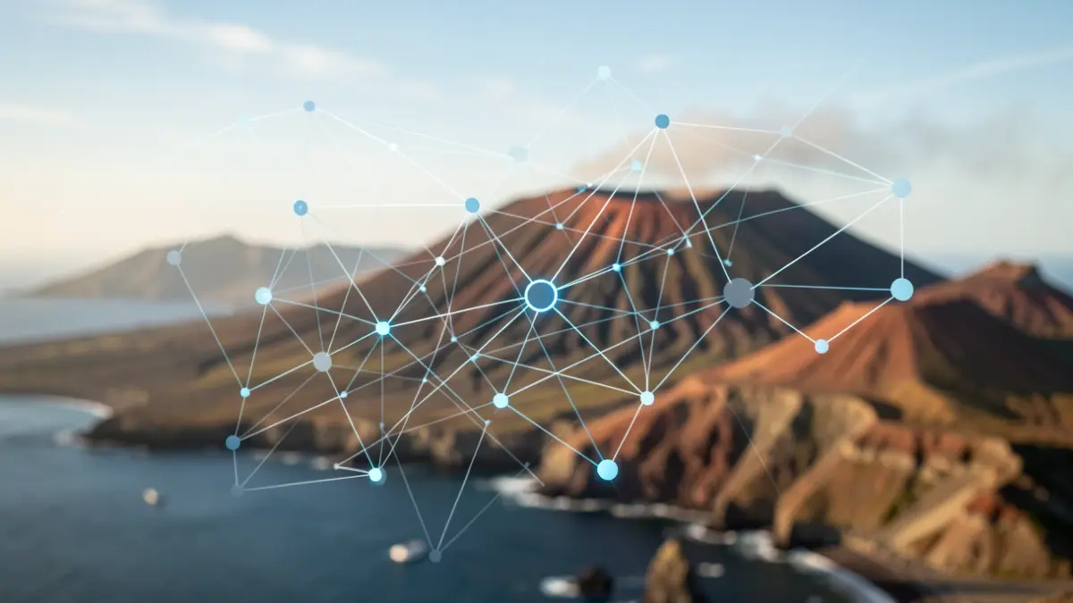 Generic image of an abstract data network with Fuerteventura landscape elements.