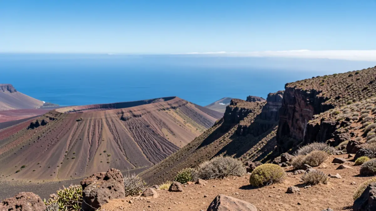 Mirador panorámico con vistas al paisaje volcánico de Fuerteventura y el océano.