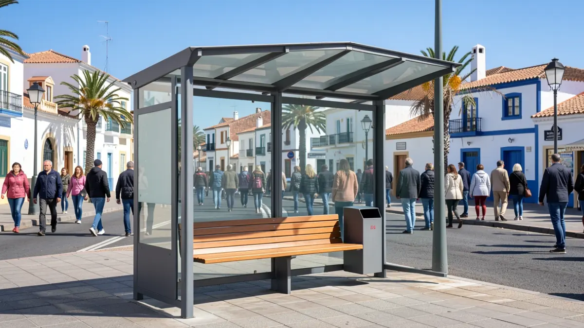 Generic image of a modern and clean bus stop in the Canary Islands.