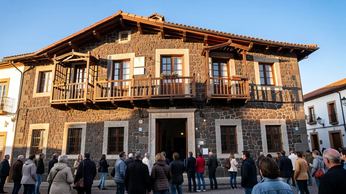 Facade of a Canarian town hall with traditional architecture.