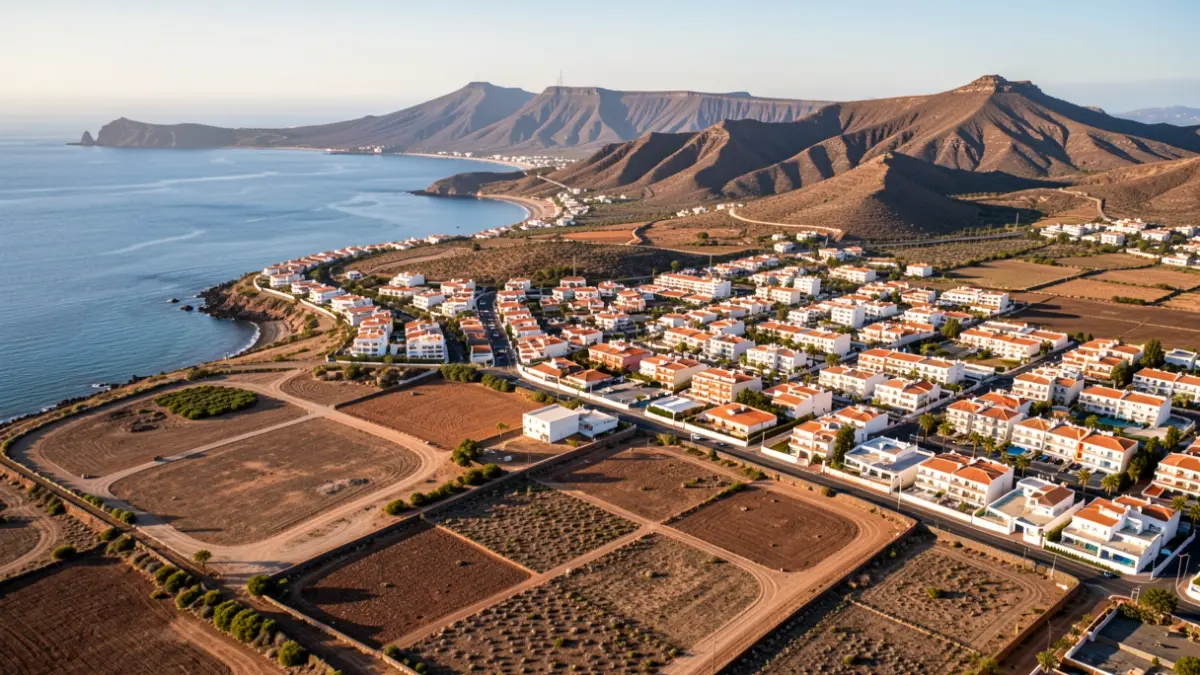 Aerial view of a coastal area in Gran Canaria showing land for urban development.