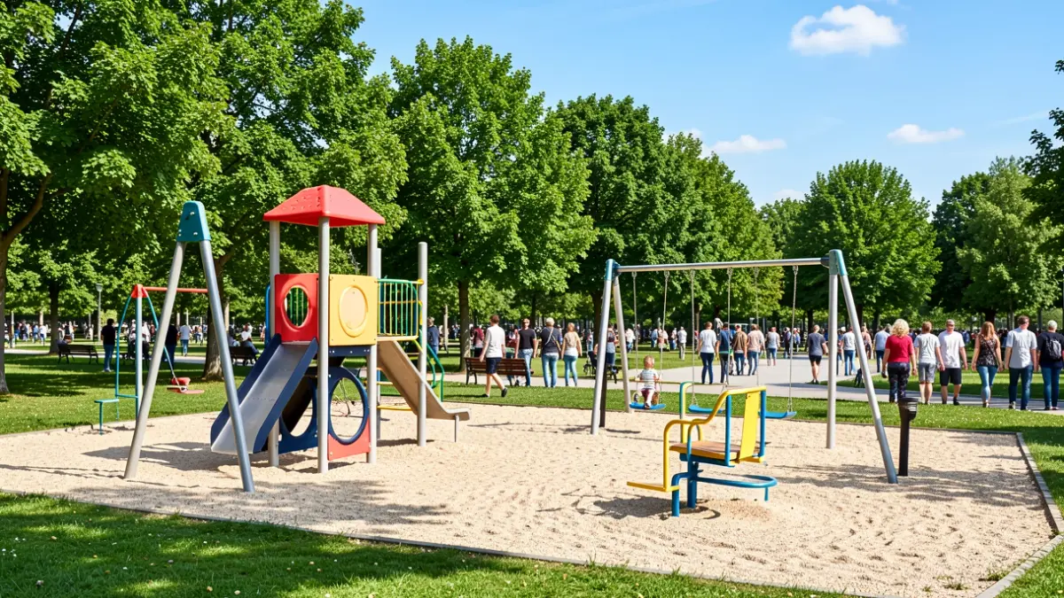 Image of a renovated children's playground in Gáldar with modern and accessible play equipment.