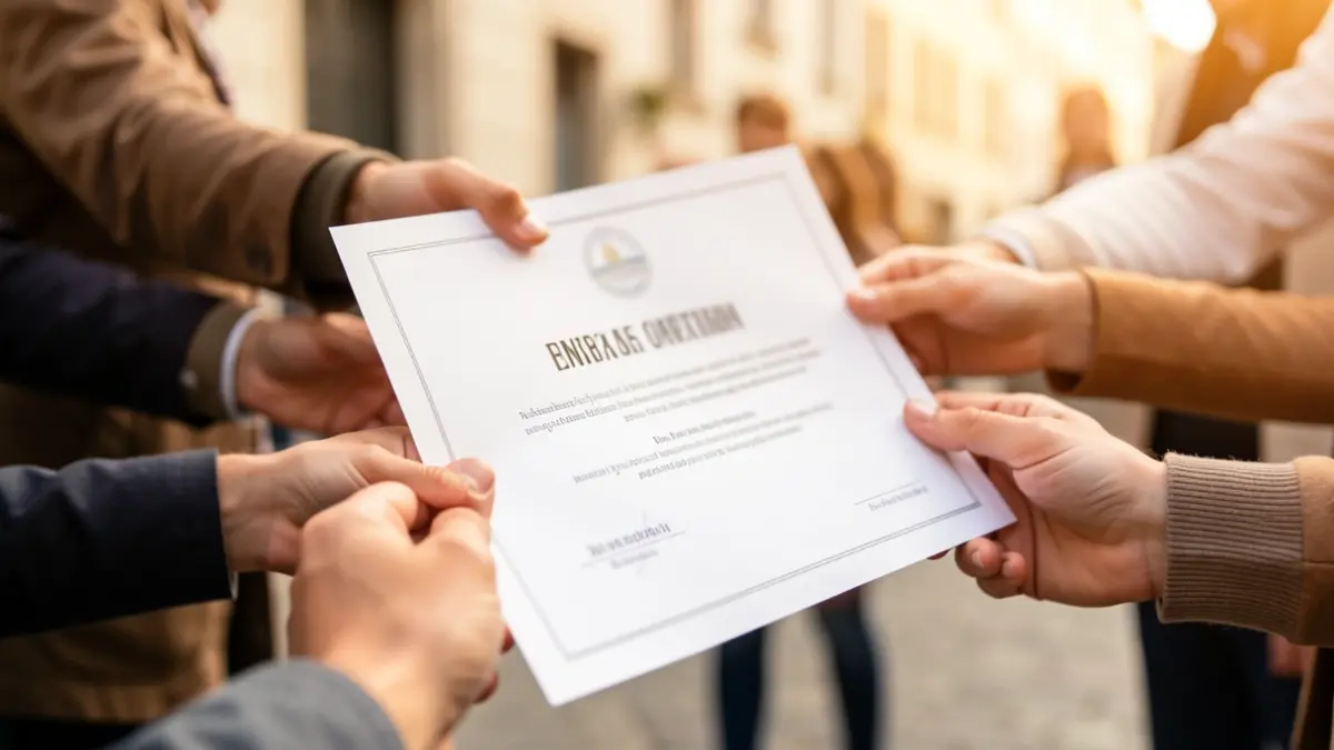 Generic image of hands receiving a certificate, symbolizing labor integration.