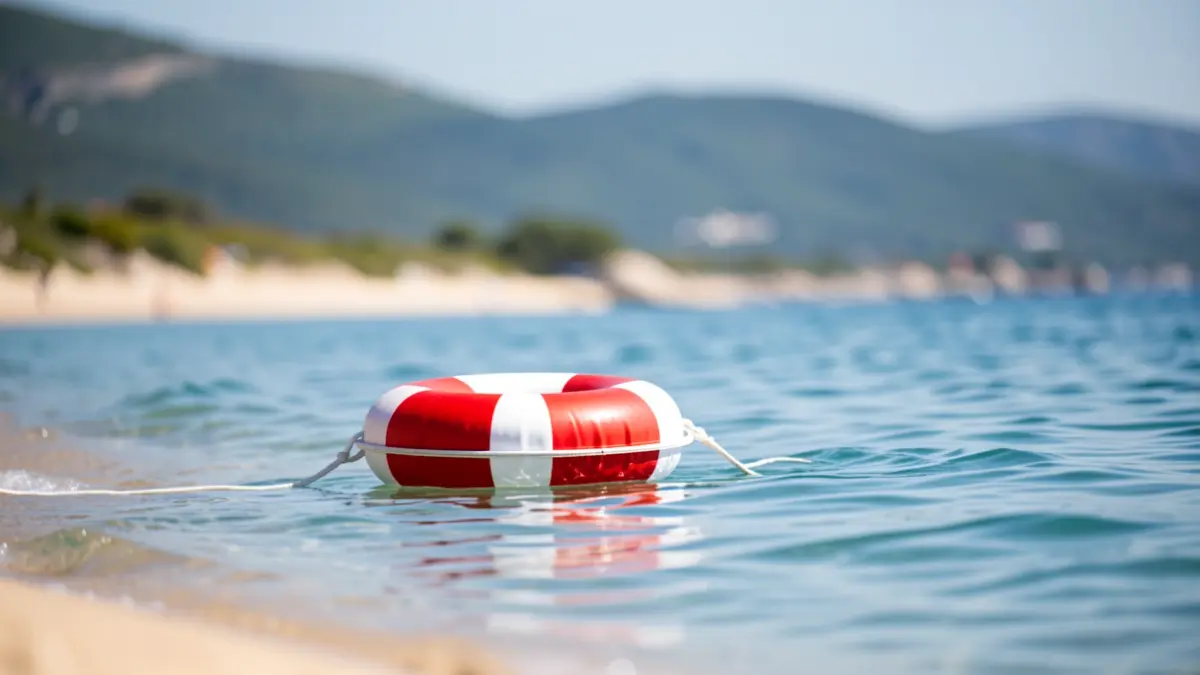 Rescue buoys floating in the sea near the coast of Gran Canaria.