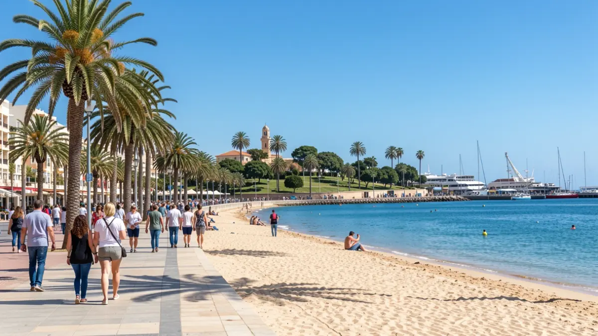 Imagen de la playa de Las Canteras, el Parque de Santa Catalina y el Puerto de la Luz en Gran Canaria.