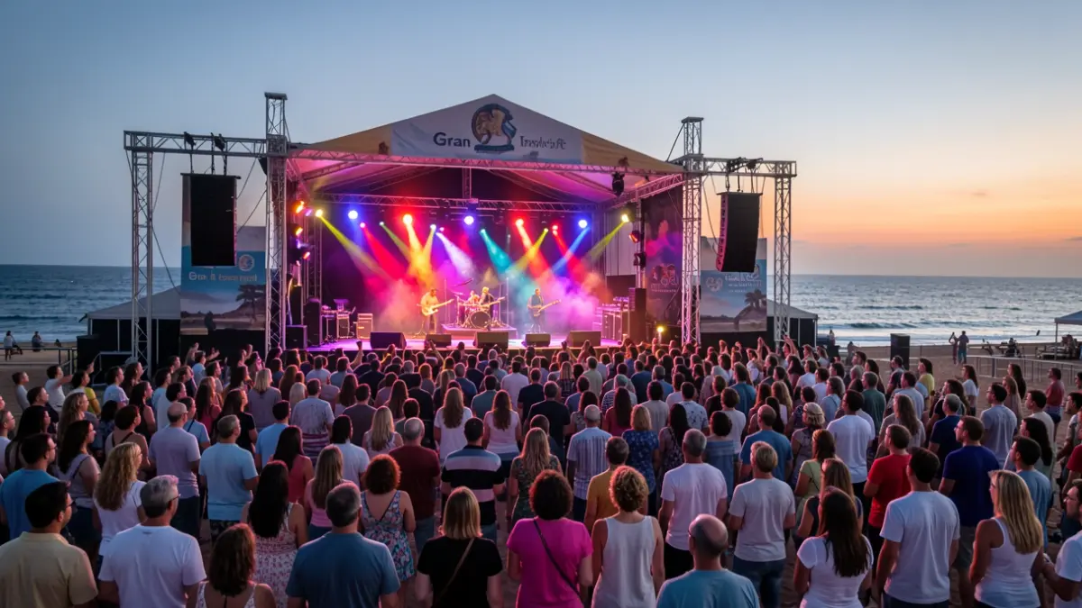 Imagen genérica de un festival de música al aire libre en Canarias al atardecer.