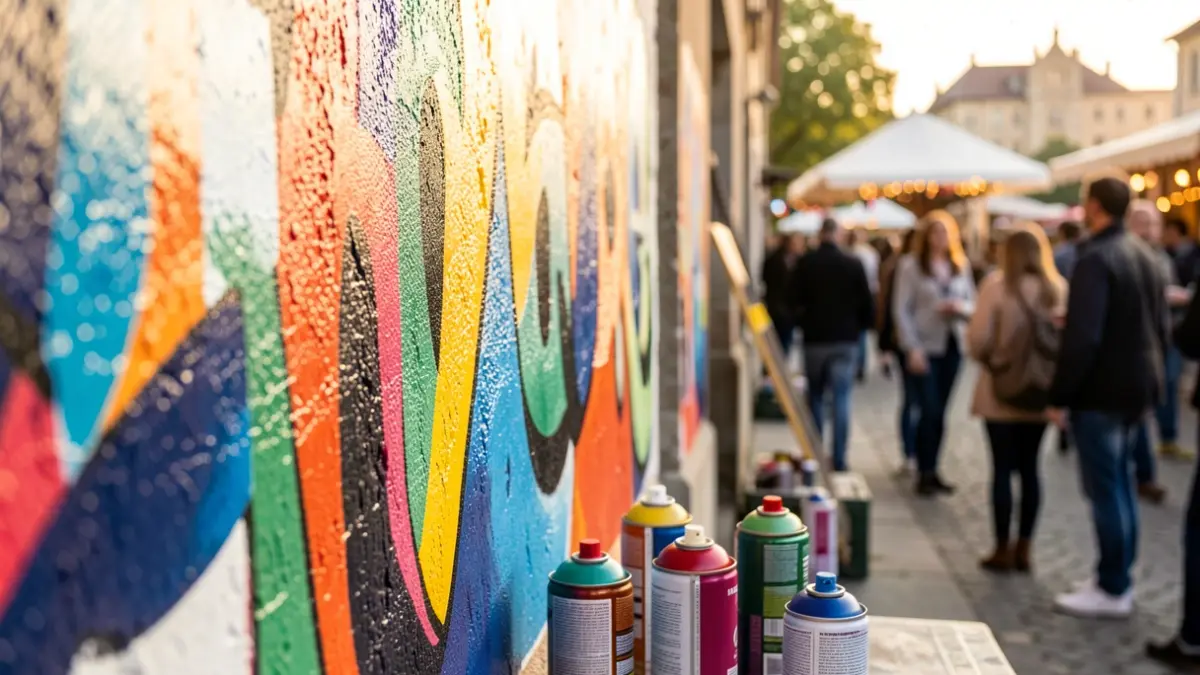 Imagen de un mural urbano en proceso de creación durante una jornada cultural.