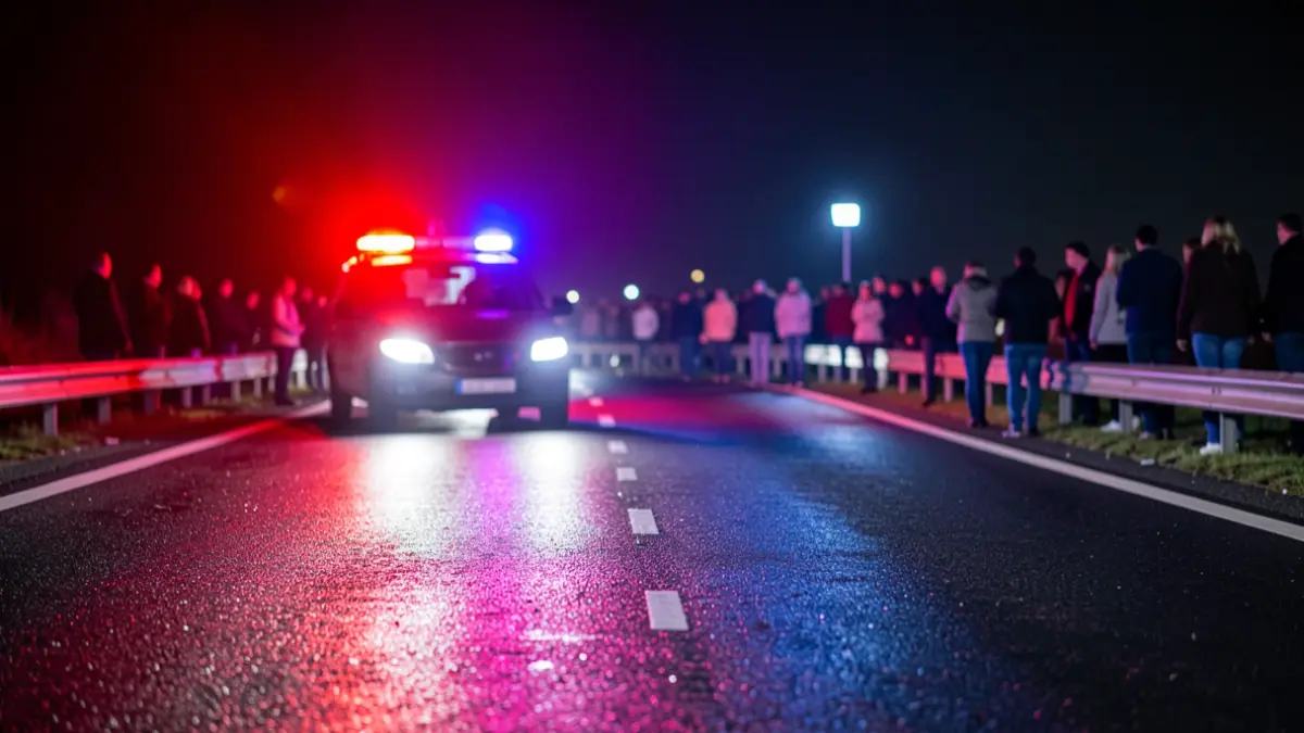 Imagen genérica de luces de emergencia reflejándose en asfalto mojado por la noche.