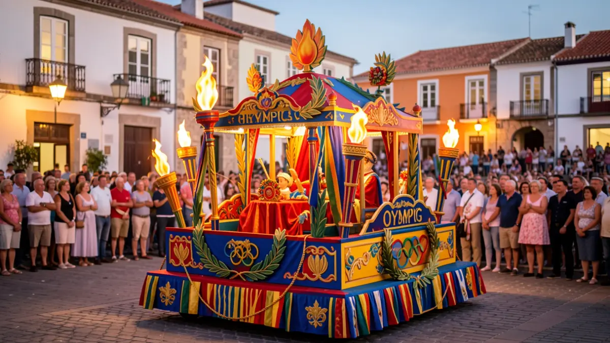 Allegorical float on the history of the Olympic Games during the Guía Carriage Parade.