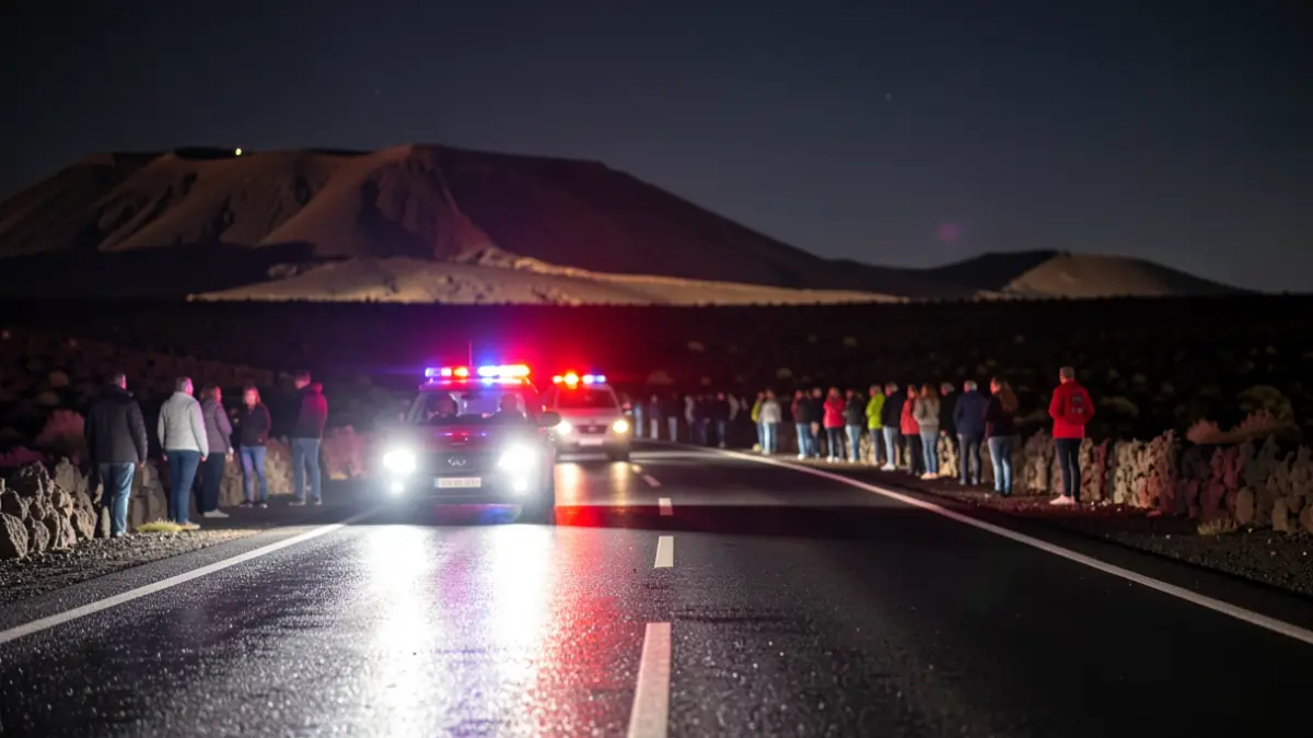 Generic image of emergency lights on a road in Lanzarote at night.