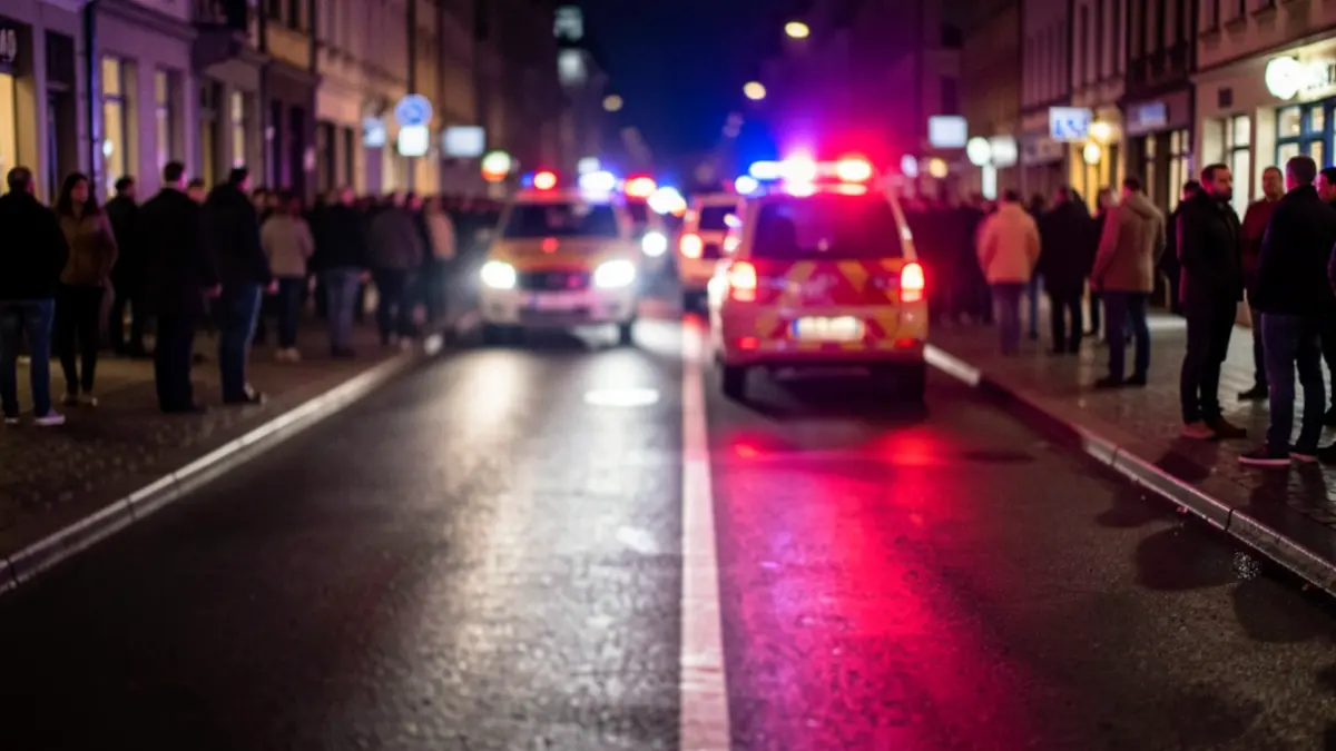Imagen genérica de luces de emergencia reflejándose en asfalto mojado por la noche.