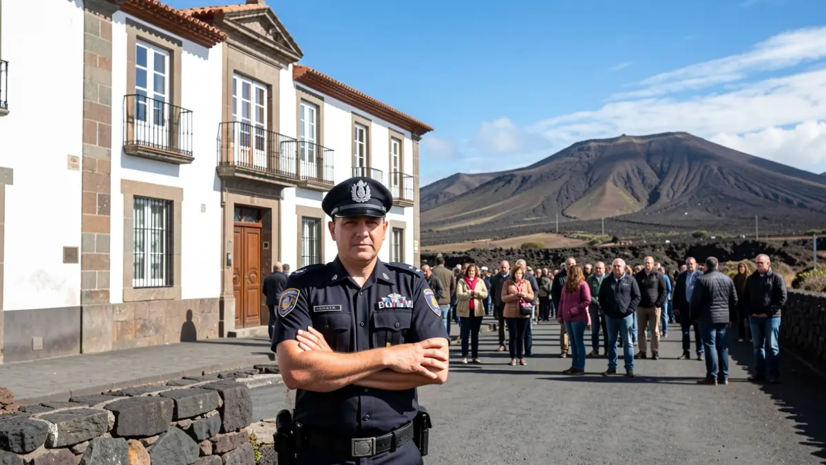 Image of an Ingenio Local Police officer in front of the town hall.