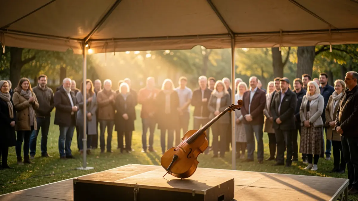Generic image of an emotional tribute under a tent in a park.