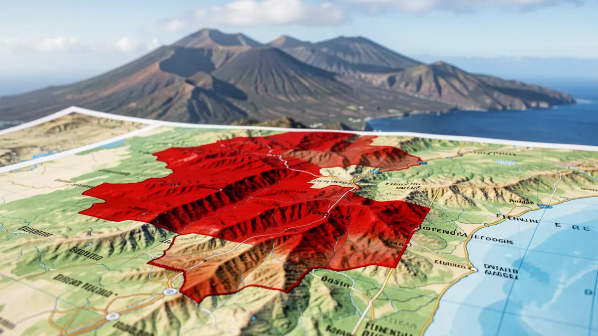 Flood risk map in Tenerife showing red zones.