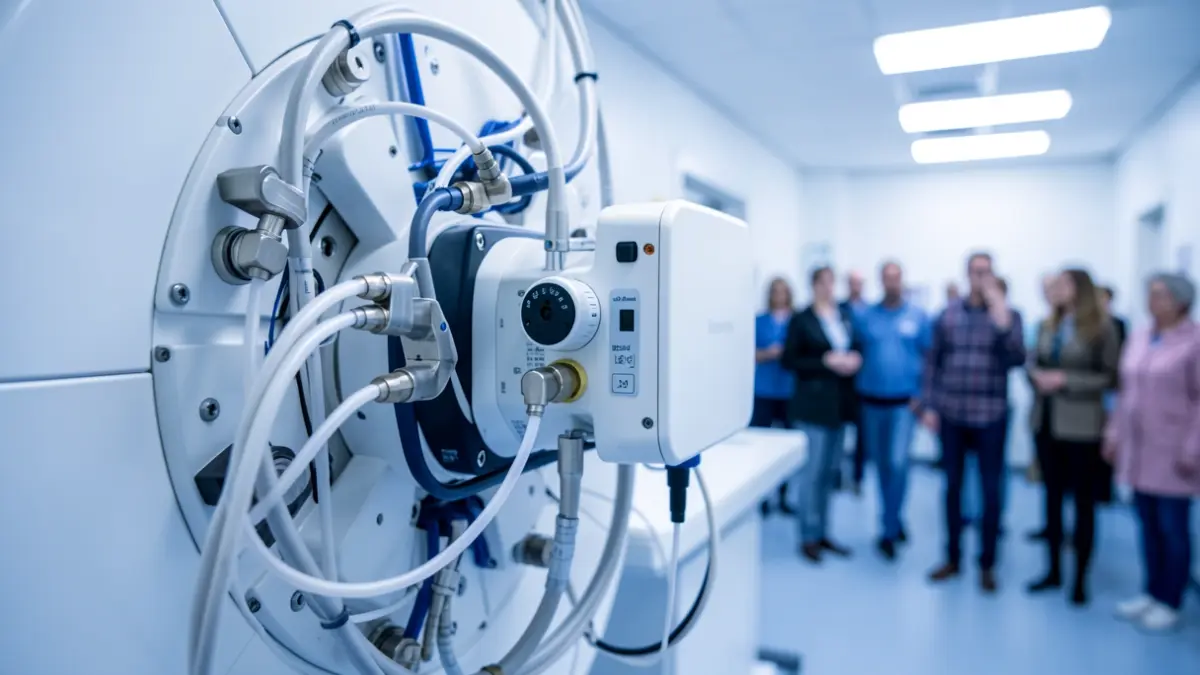 Generic image of a medical linear accelerator in a hospital.