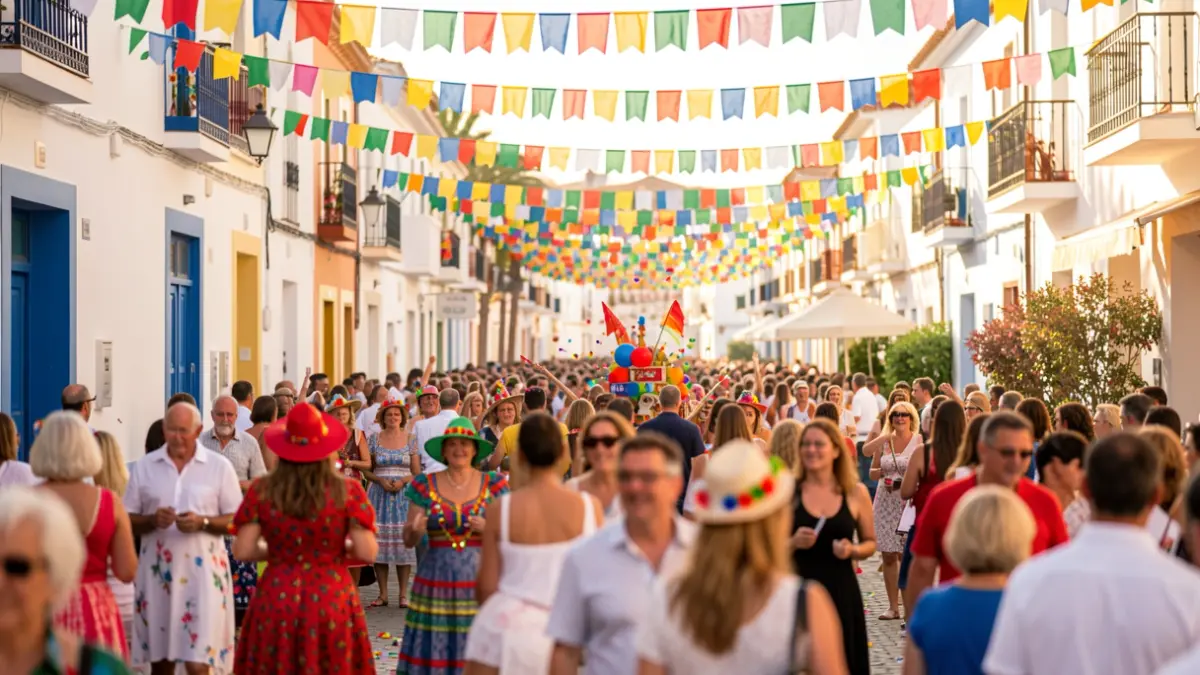Generic image of a popular festival in Agaete with decorations and celebrating people.