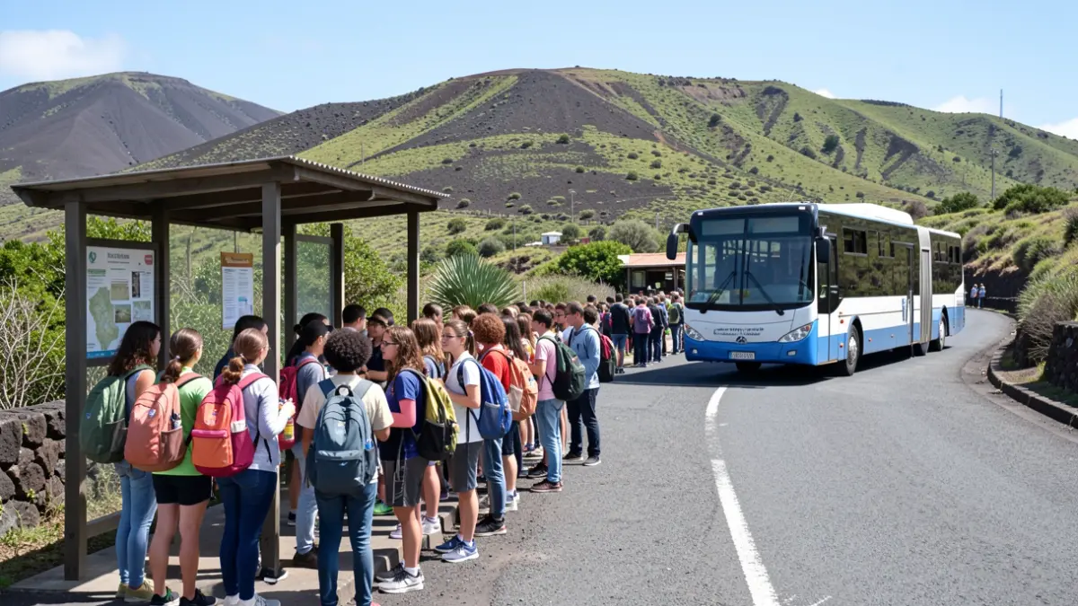 Students waiting for the school bus in La Gomera.