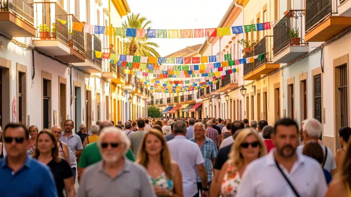Imagen genérica de una fiesta popular en el barrio de La Isleta, Las Palmas de Gran Canaria, con decoración festiva y gente en la calle.