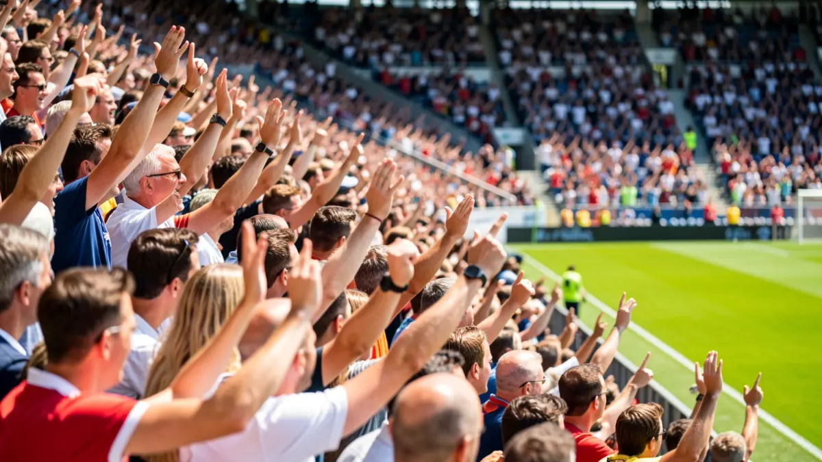 Imagen genérica de un estadio de fútbol lleno de aficionados celebrando.