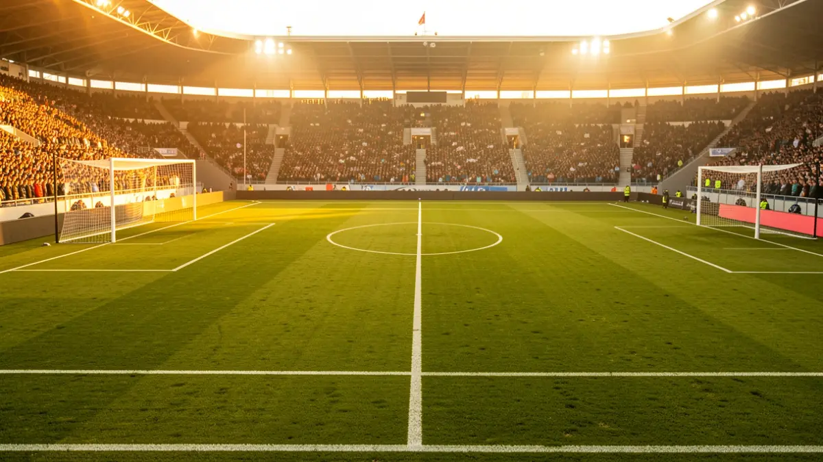 Generic image of a football pitch at sunset.
